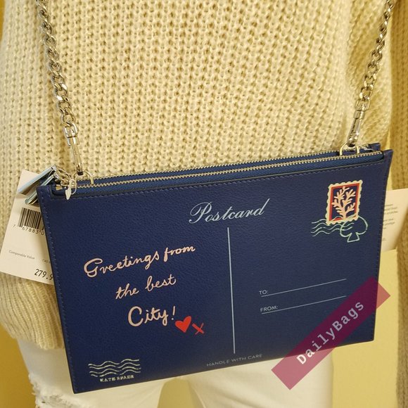 NWT KATE SPADE 100% AUTHENTIC POSTCARD CROSSBODY OFF THE GRID OCEAN BLUE NOVELTY - Picture 5 of 12